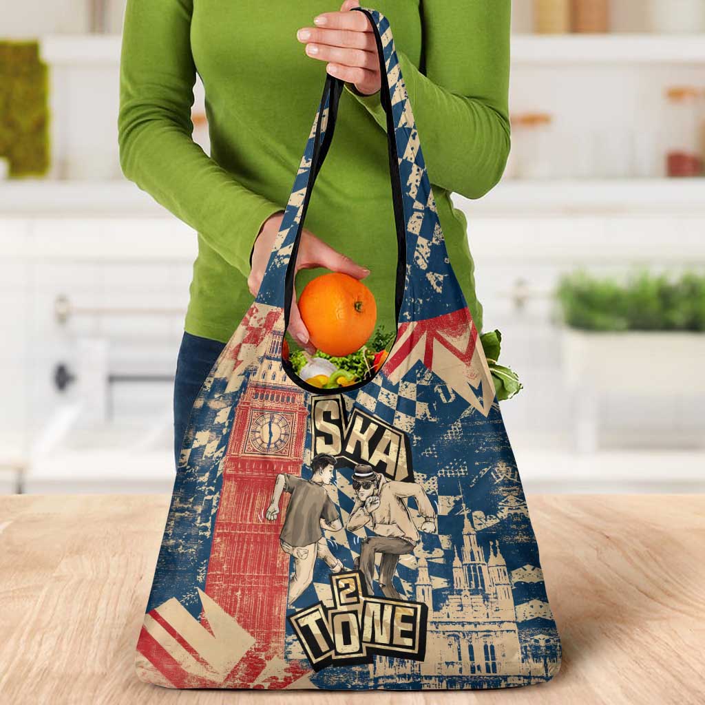 Ska 2 Tone Grocery Bag Big Ben Dance Two Tone Blue Checkerboard - Wonder Print Shop