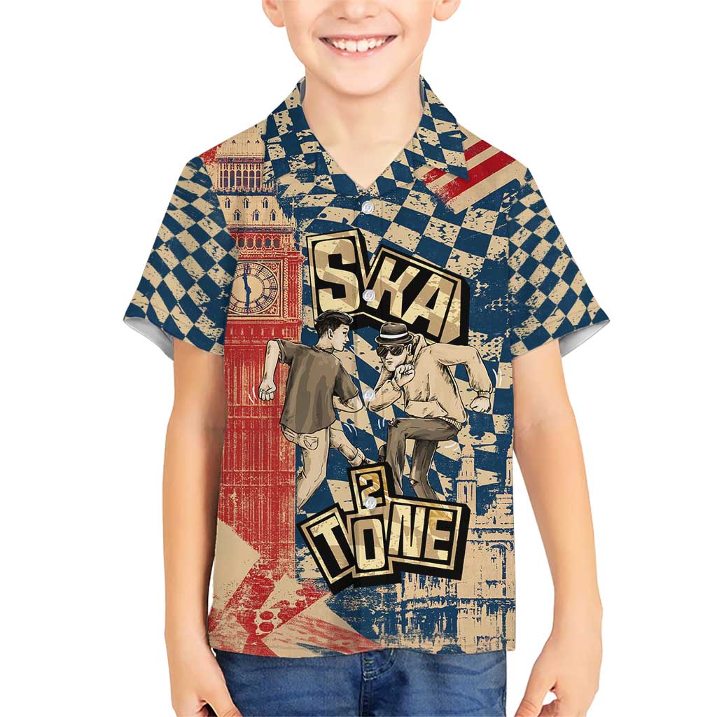 Ska 2 Tone Hawaiian Shirt Big Ben Dance Two Tone Blue Checkerboard - Wonder Print Shop
