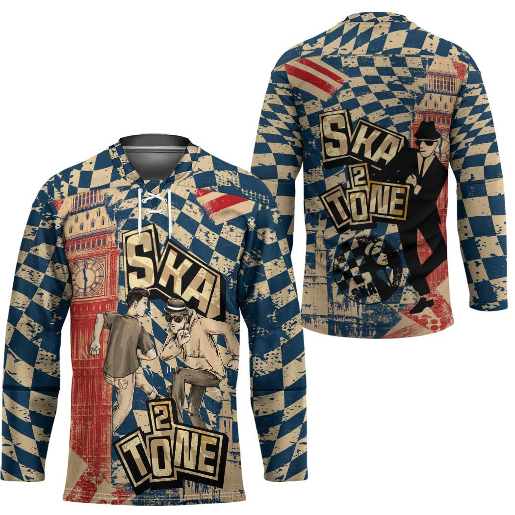 Ska 2 Tone Hockey Jersey Big Ben Dance Two Tone Blue Checkerboard - Wonder Print Shop