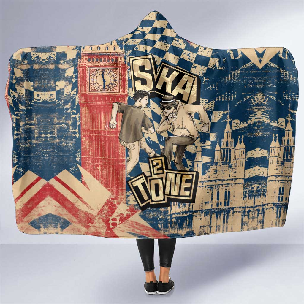 Ska 2 Tone Hooded Blanket Big Ben Dance Two Tone Blue Checkerboard - Wonder Print Shop