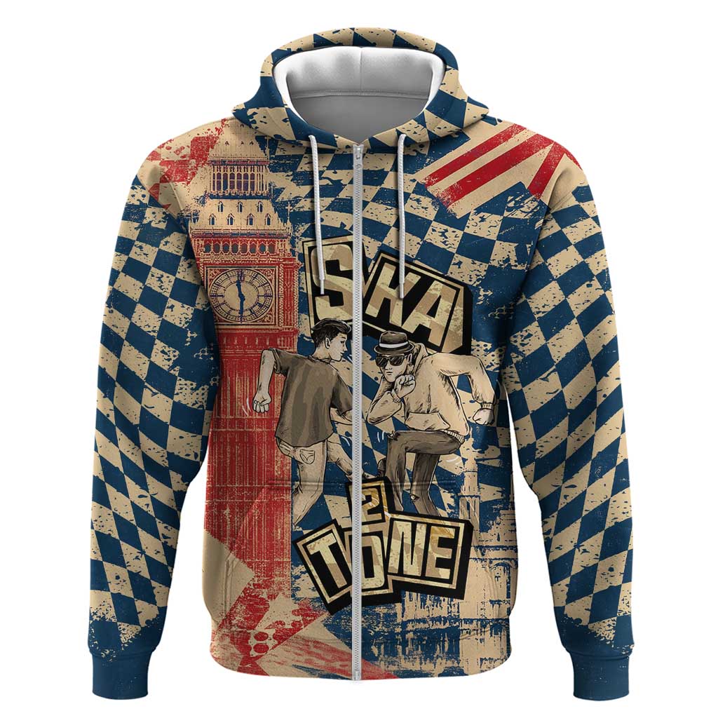 Ska 2 Tone Hoodie Big Ben Dance Two Tone Blue Checkerboard - Wonder Print Shop