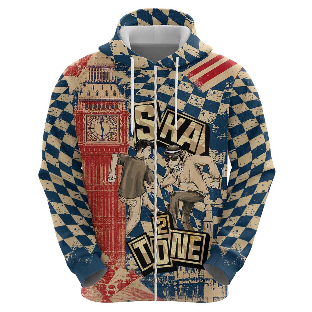 Ska 2 Tone Hoodie Big Ben Dance Two Tone Blue Checkerboard - Wonder Print Shop