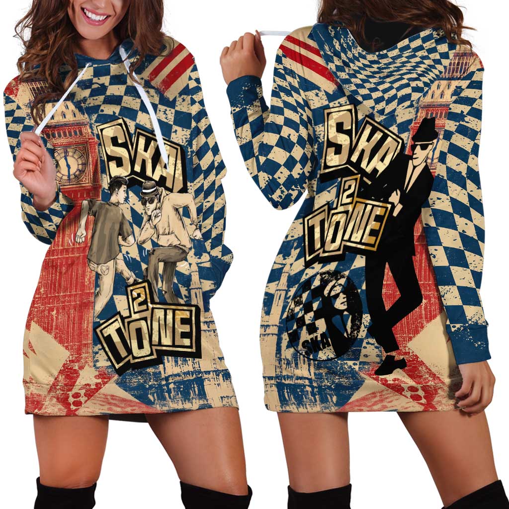 Ska 2 Tone Hoodie Dress Big Ben Dance Two Tone Blue Checkerboard - Wonder Print Shop