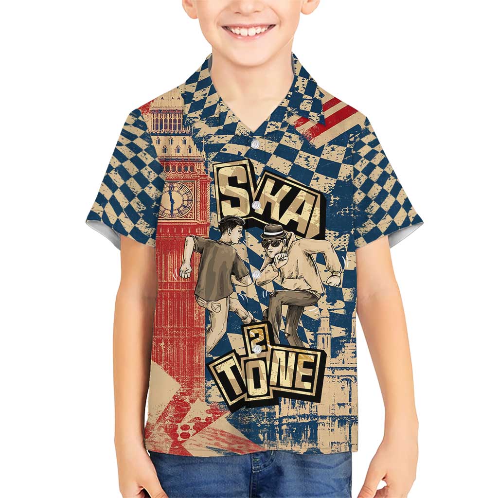 Ska 2 Tone Kid Hawaiian Shirt Big Ben Dance Two Tone Blue Checkerboard - Wonder Print Shop