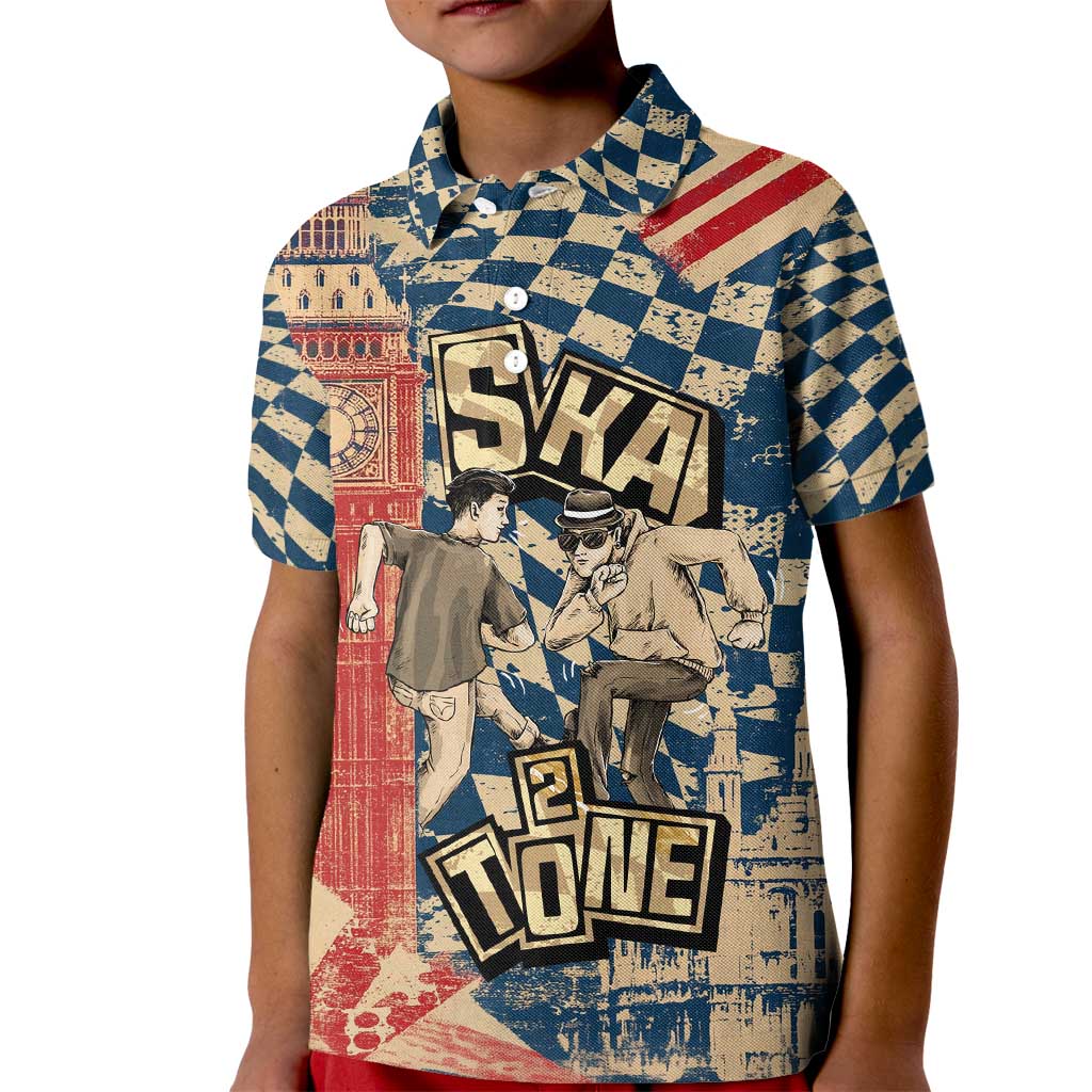 Ska 2 Tone Kid Polo Shirt Big Ben Dance Two Tone Blue Checkerboard - Wonder Print Shop