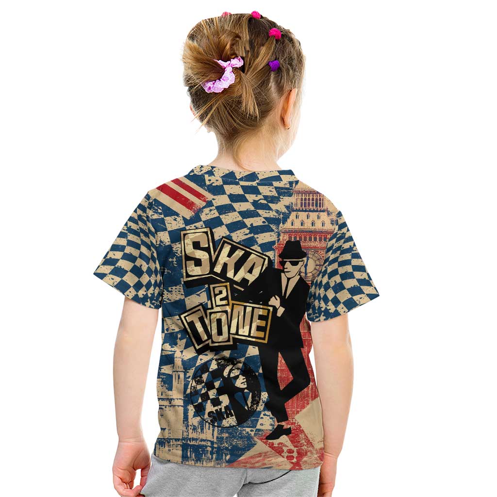 Ska 2 Tone Kid T Shirt Big Ben Dance Two Tone Blue Checkerboard - Wonder Print Shop