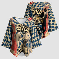 Ska 2 Tone Kimono Sleeve Blouse Big Ben Dance Two Tone Blue Checkerboard - Wonder Print Shop