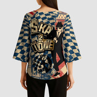 Ska 2 Tone Kimono Sleeve Blouse Big Ben Dance Two Tone Blue Checkerboard - Wonder Print Shop