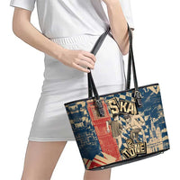 Ska 2 Tone Leather Tote Bag Big Ben Dance Two Tone Blue Checkerboard - Wonder Print Shop