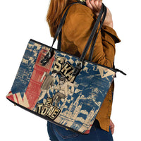 Ska 2 Tone Leather Tote Bag Big Ben Dance Two Tone Blue Checkerboard - Wonder Print Shop