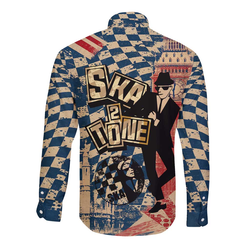 Ska 2 Tone Long Sleeve Button Shirt Big Ben Dance Two Tone Blue Checkerboard - Wonder Print Shop