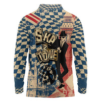 Ska 2 Tone Long Sleeve Polo Shirt Big Ben Dance Two Tone Blue Checkerboard - Wonder Print Shop
