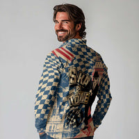 Ska 2 Tone Long Sleeve Polo Shirt Big Ben Dance Two Tone Blue Checkerboard - Wonder Print Shop