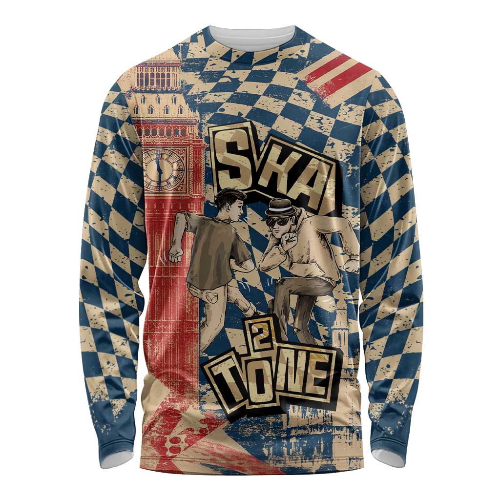 Ska 2 Tone Long Sleeve Shirt Big Ben Dance Two Tone Blue Checkerboard - Wonder Print Shop