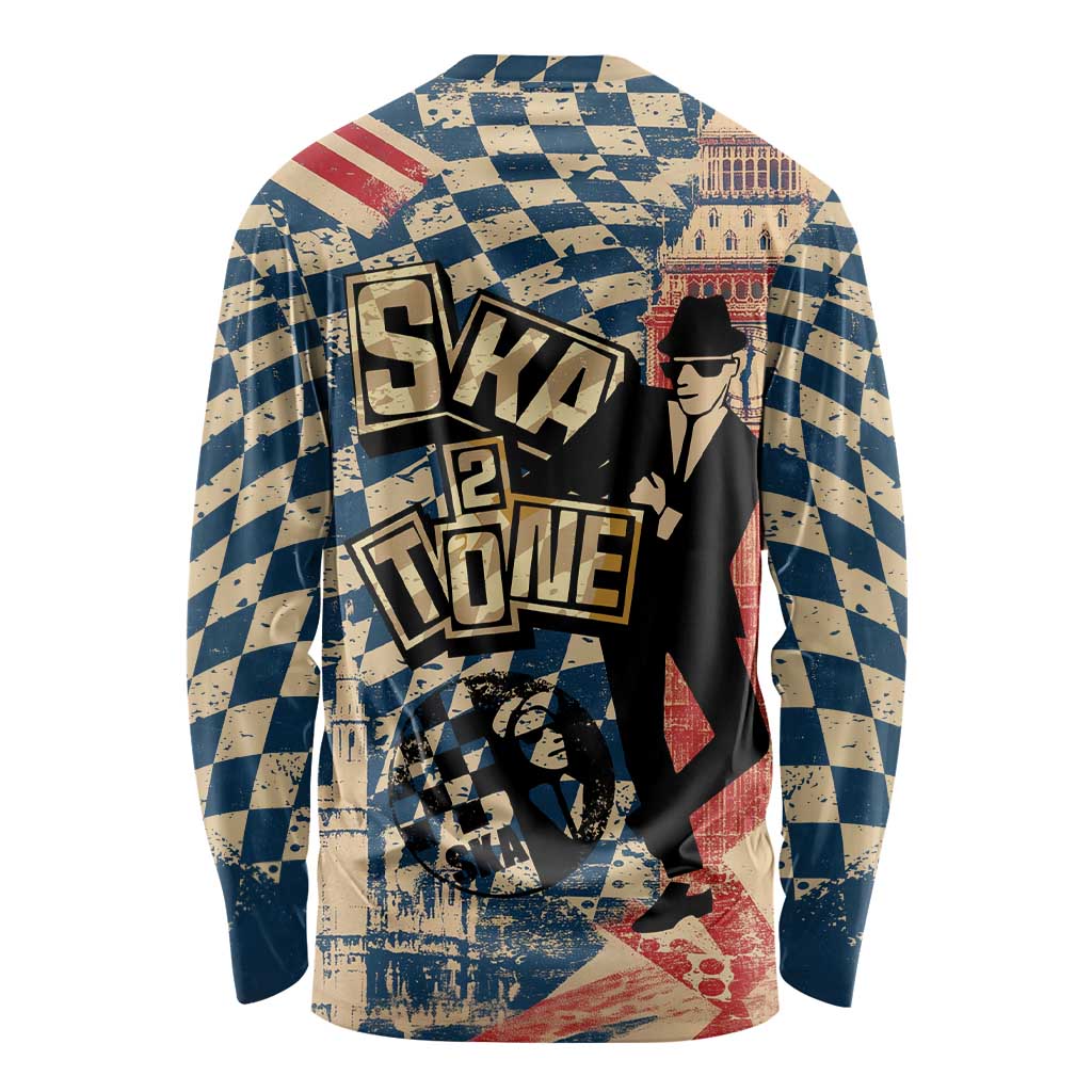 Ska 2 Tone Long Sleeve Shirt Big Ben Dance Two Tone Blue Checkerboard - Wonder Print Shop