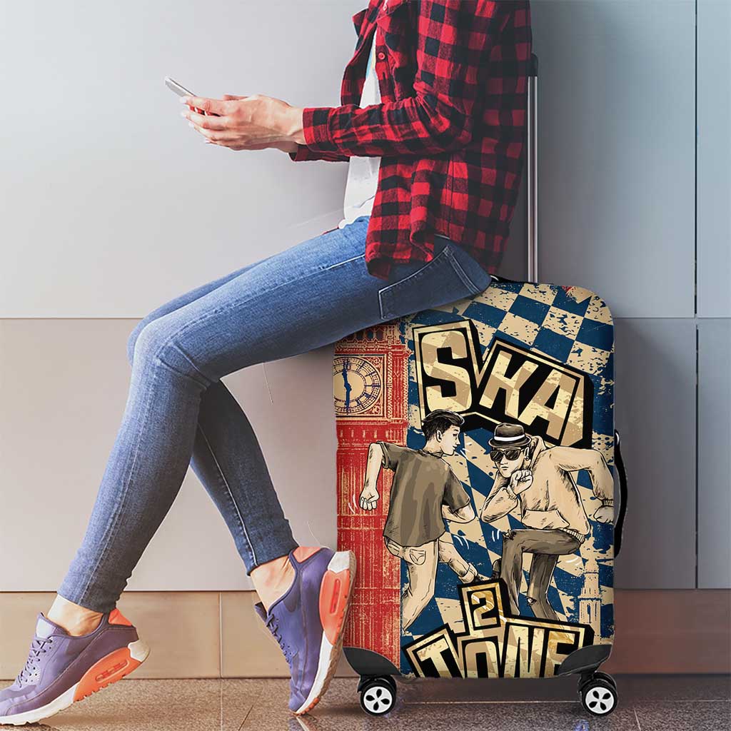 Ska 2 Tone Luggage Cover Big Ben Dance Two Tone Blue Checkerboard - Wonder Print Shop