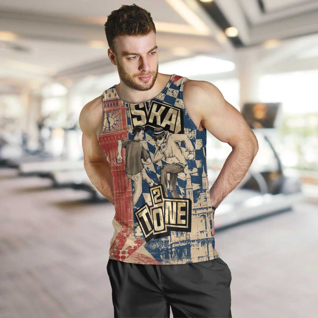Ska 2 Tone Men Tank Top Big Ben Dance Two Tone Blue Checkerboard - Wonder Print Shop