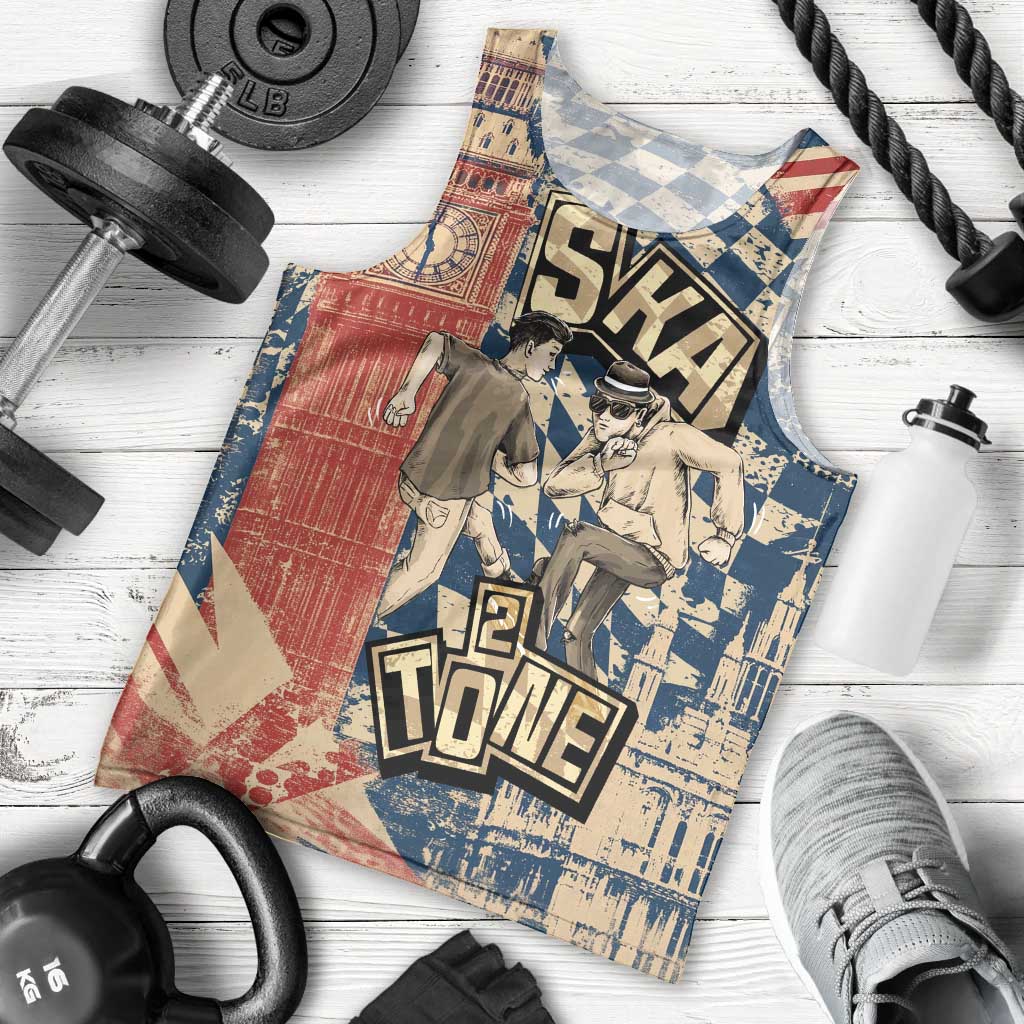 Ska 2 Tone Men Tank Top Big Ben Dance Two Tone Blue Checkerboard - Wonder Print Shop