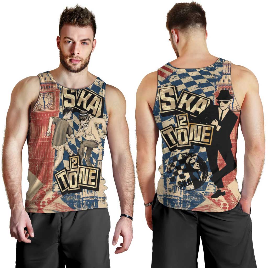Ska 2 Tone Men Tank Top Big Ben Dance Two Tone Blue Checkerboard - Wonder Print Shop