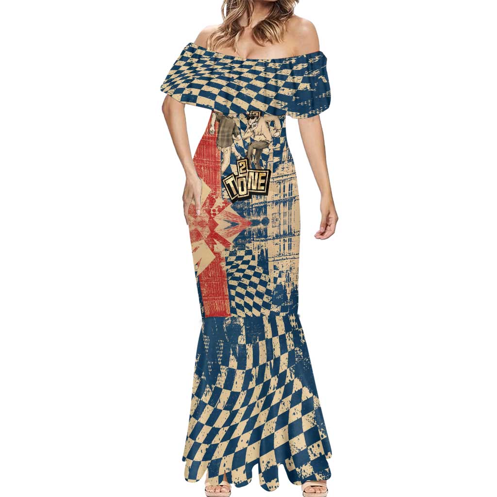 Ska 2 Tone Mermaid Dress Big Ben Dance Two Tone Blue Checkerboard - Wonder Print Shop