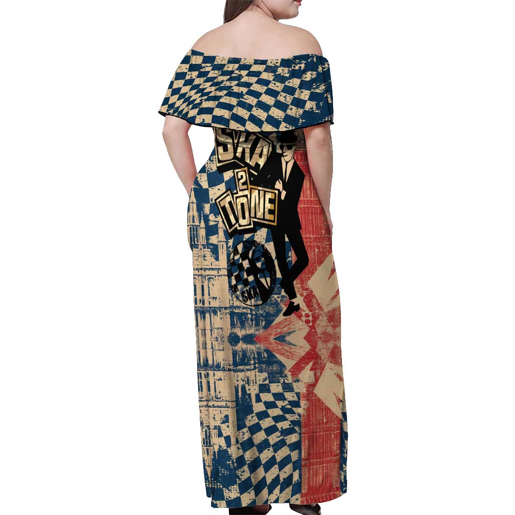 Ska 2 Tone Off Shoulder Maxi Dress Big Ben Dance Two Tone Blue Checkerboard - Wonder Print Shop