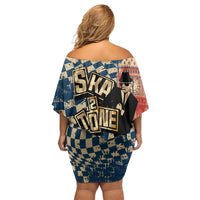 Ska 2 Tone Off Shoulder Short Dress Big Ben Dance Two Tone Blue Checkerboard - Wonder Print Shop