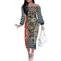 Ska 2 Tone Off The Shoulder Long Sleeve Dress Big Ben Dance Two Tone Blue Checkerboard - Wonder Print Shop