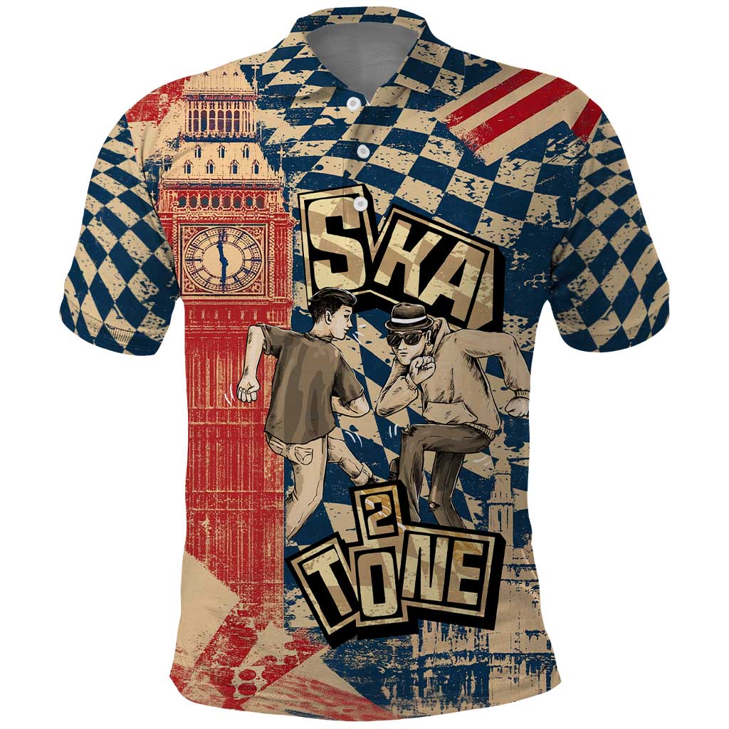 Ska 2 Tone Polo Shirt Big Ben Dance Two Tone Blue Checkerboard - Wonder Print Shop