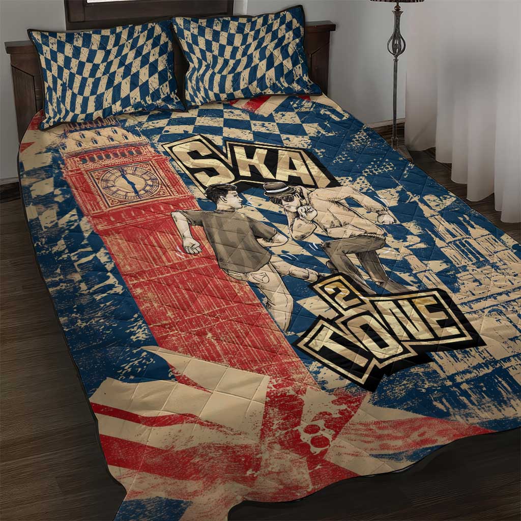 Ska 2 Tone Quilt Bed Set Big Ben Dance Two Tone Blue Checkerboard - Wonder Print Shop