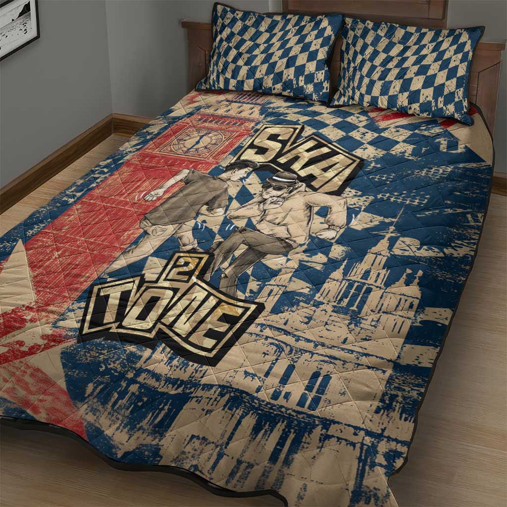 Ska 2 Tone Quilt Bed Set Big Ben Dance Two Tone Blue Checkerboard - Wonder Print Shop