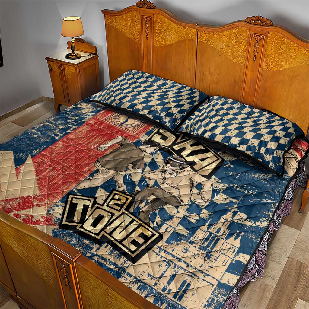 Ska 2 Tone Quilt Bed Set Big Ben Dance Two Tone Blue Checkerboard - Wonder Print Shop