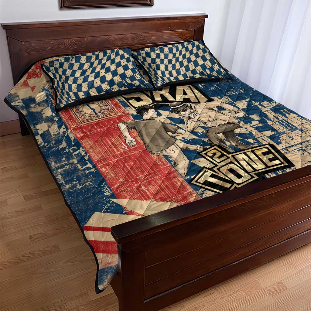 Ska 2 Tone Quilt Bed Set Big Ben Dance Two Tone Blue Checkerboard - Wonder Print Shop