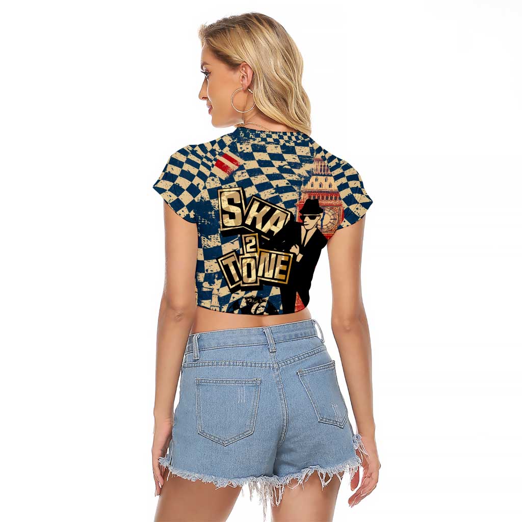 Ska 2 Tone Raglan Cropped T Shirt Big Ben Dance Two Tone Blue Checkerboard - Wonder Print Shop