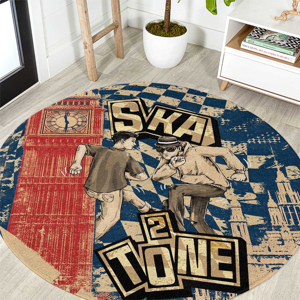 Ska 2 Tone Round Carpet Big Ben Dance Two Tone Blue Checkerboard - Wonder Print Shop
