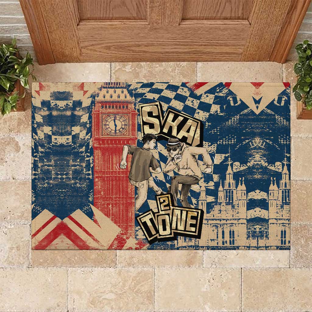 Ska 2 Tone Rubber Doormat Big Ben Dance Two Tone Blue Checkerboard - Wonder Print Shop