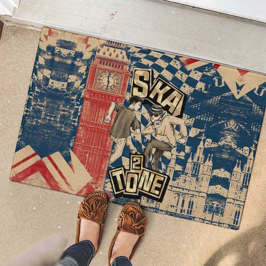 Ska 2 Tone Rubber Doormat Big Ben Dance Two Tone Blue Checkerboard - Wonder Print Shop