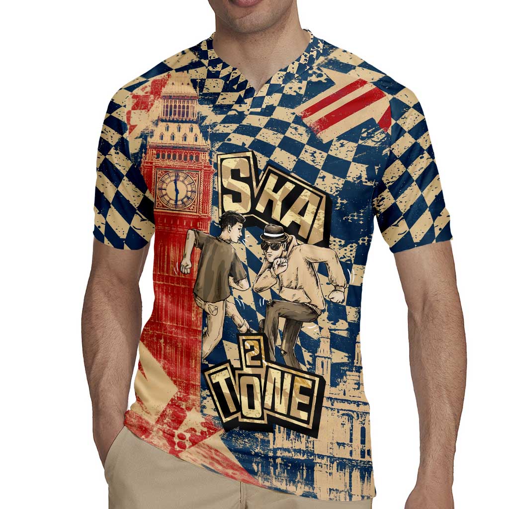 Ska 2 Tone Rugby Jersey Big Ben Dance Two Tone Blue Checkerboard - Wonder Print Shop