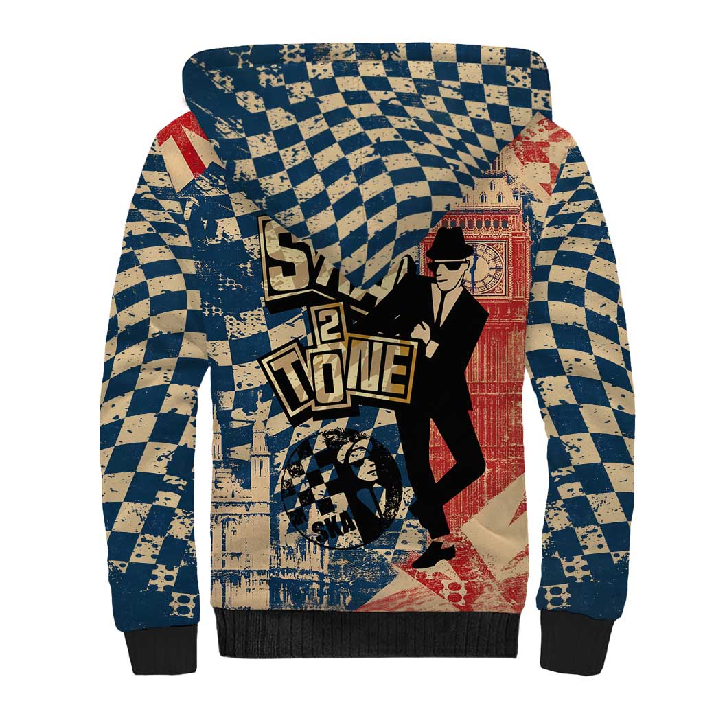 Ska 2 Tone Sherpa Hoodie Big Ben Dance Two Tone Blue Checkerboard - Wonder Print Shop