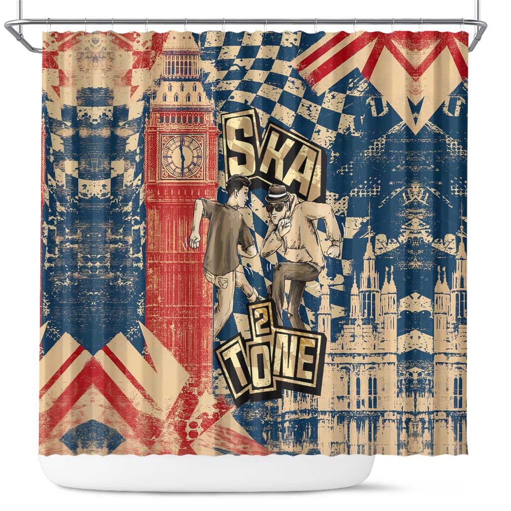 Ska 2 Tone Shower Curtain Big Ben Dance Two Tone Blue Checkerboard - Wonder Print Shop