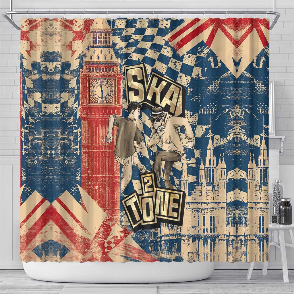 Ska 2 Tone Shower Curtain Big Ben Dance Two Tone Blue Checkerboard - Wonder Print Shop