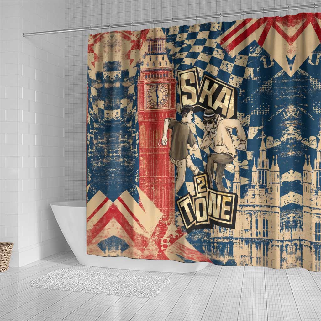Ska 2 Tone Shower Curtain Big Ben Dance Two Tone Blue Checkerboard - Wonder Print Shop