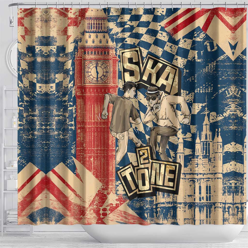 Ska 2 Tone Shower Curtain Big Ben Dance Two Tone Blue Checkerboard - Wonder Print Shop