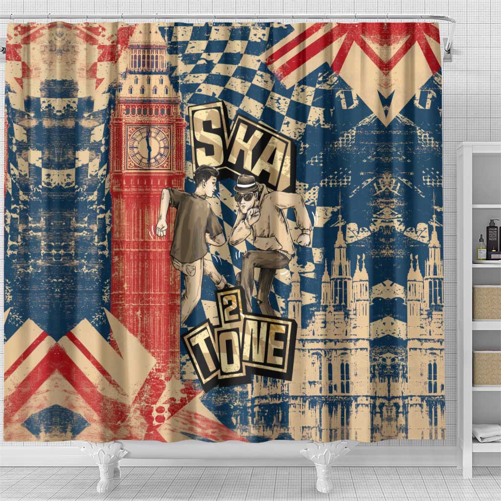 Ska 2 Tone Shower Curtain Big Ben Dance Two Tone Blue Checkerboard - Wonder Print Shop