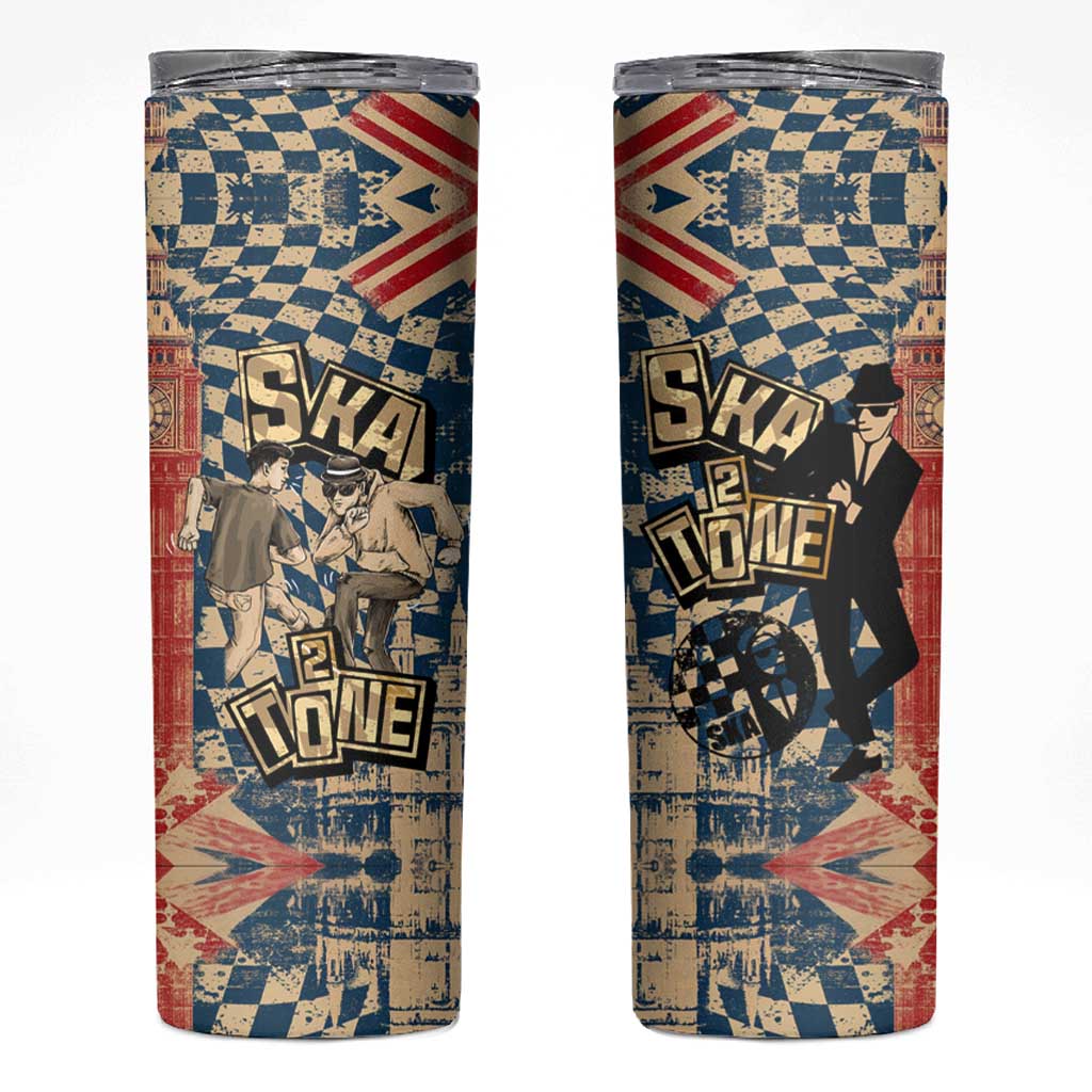 Ska 2 Tone Skinny Tumbler Big Ben Dance Two Tone Blue Checkerboard - Wonder Print Shop