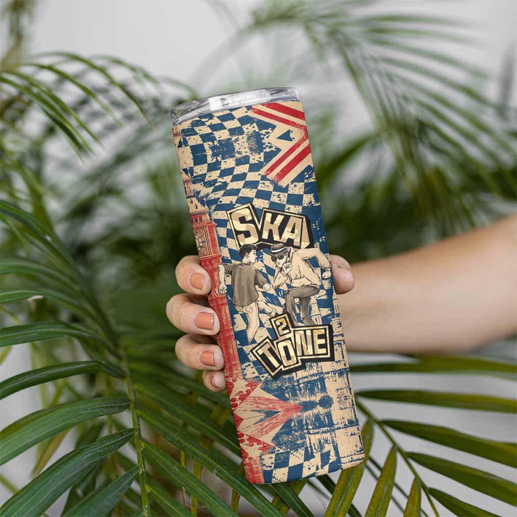 Ska 2 Tone Skinny Tumbler Big Ben Dance Two Tone Blue Checkerboard - Wonder Print Shop