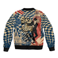 Ska 2 Tone Sleeve Zip Bomber Jacket Big Ben Dance Two Tone Blue Checkerboard - Wonder Print Shop