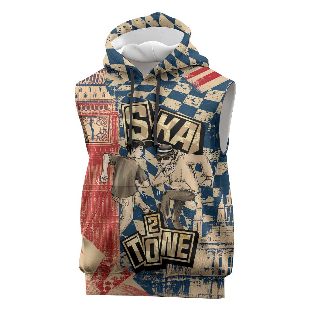 Ska 2 Tone Sleeveless Hoodie Big Ben Dance Two Tone Blue Checkerboard - Wonder Print Shop