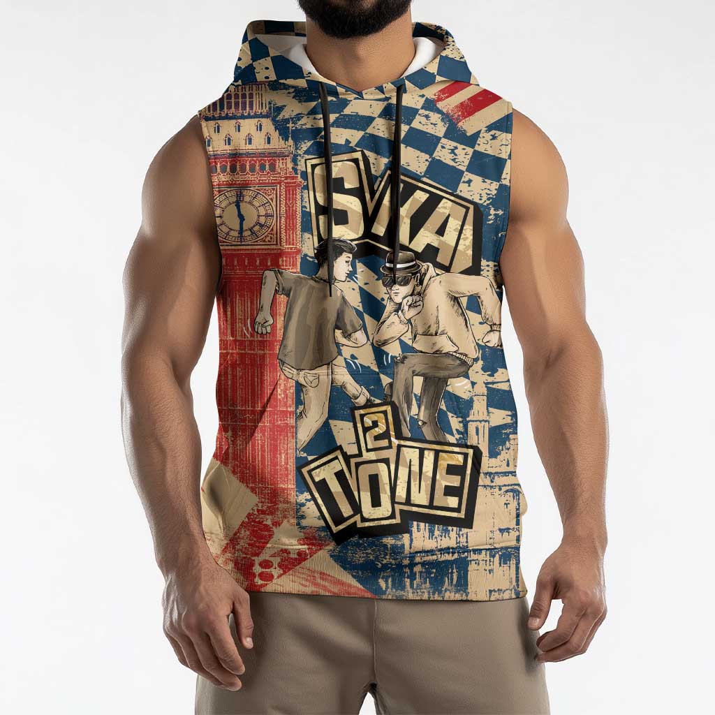 Ska 2 Tone Sleeveless Hoodie Big Ben Dance Two Tone Blue Checkerboard - Wonder Print Shop
