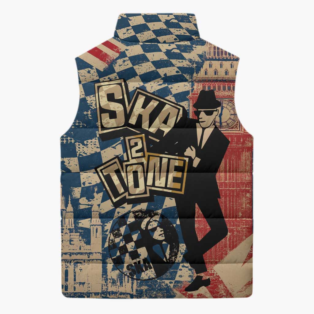Ska 2 Tone Sleeveless Puffer Jacket Big Ben Dance Two Tone Blue Checkerboard - Wonder Print Shop