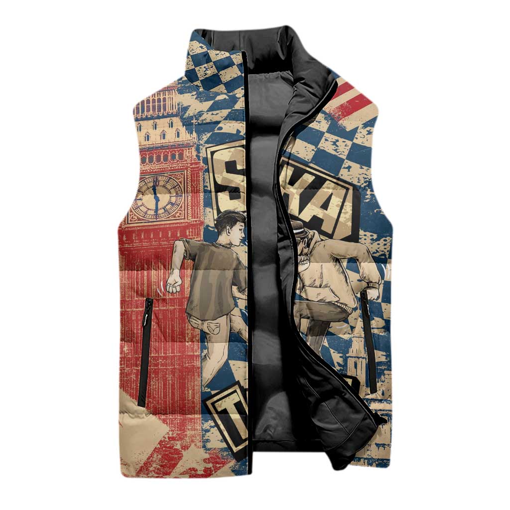 Ska 2 Tone Sleeveless Puffer Jacket Big Ben Dance Two Tone Blue Checkerboard - Wonder Print Shop